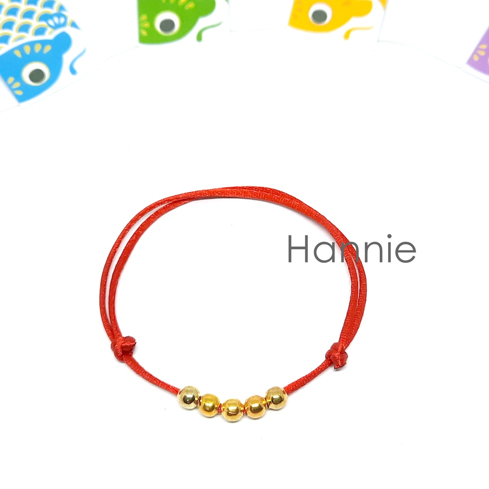 (Đỏ/Đen) Vòng tay dây đỏ đen 1.5mm hạt bi màu vàng may mắn - Dây đeo tay nam nữ đơn giản handmade