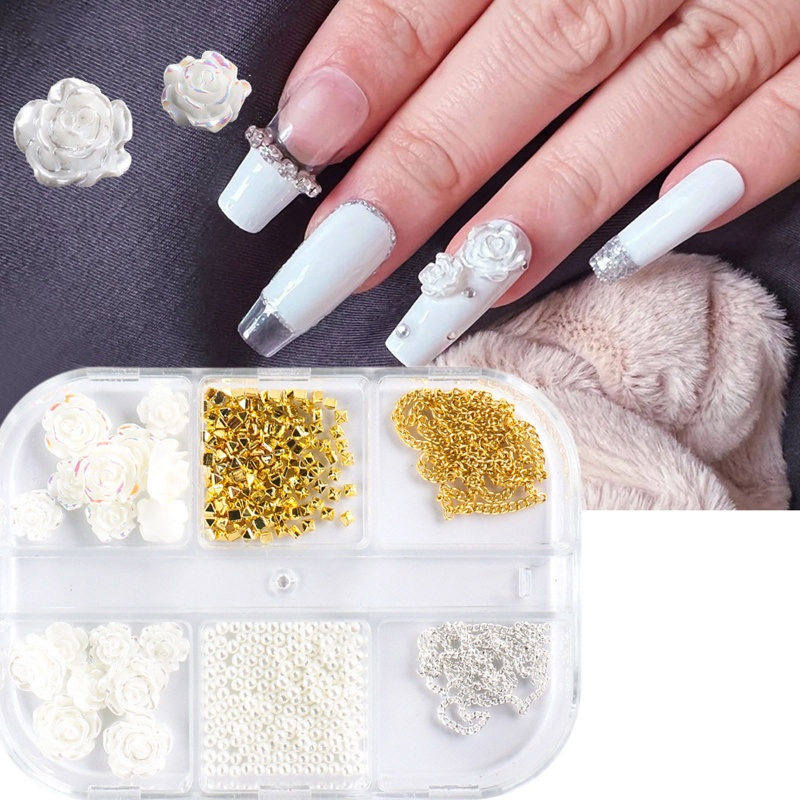 Sa Hộp Phụ Kiện Hạt 3D Đính Trang Trí Móng Tay Nghệ Thuật