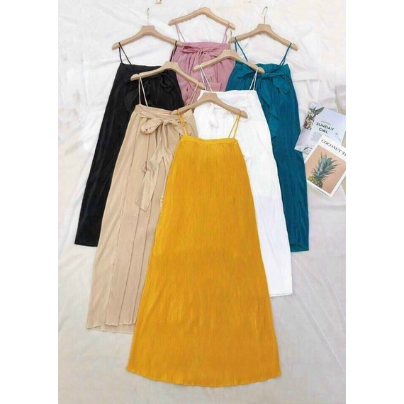 [Hàng đẹp]Đầm dập ly 2 dây cột nơ sau lưng dáng suông _hình thật. alohashop91