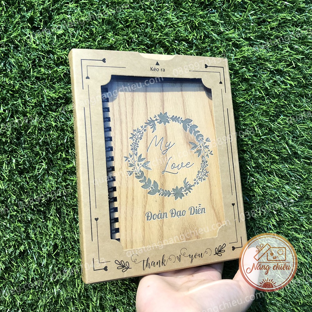 Sổ bìa gỗ quà tặng kèm hộp đựng xịn xò - Bìa gỗ cứng 2 mặt, hộp đựng bằng giấy Kraft - Kích thước 12x17cm