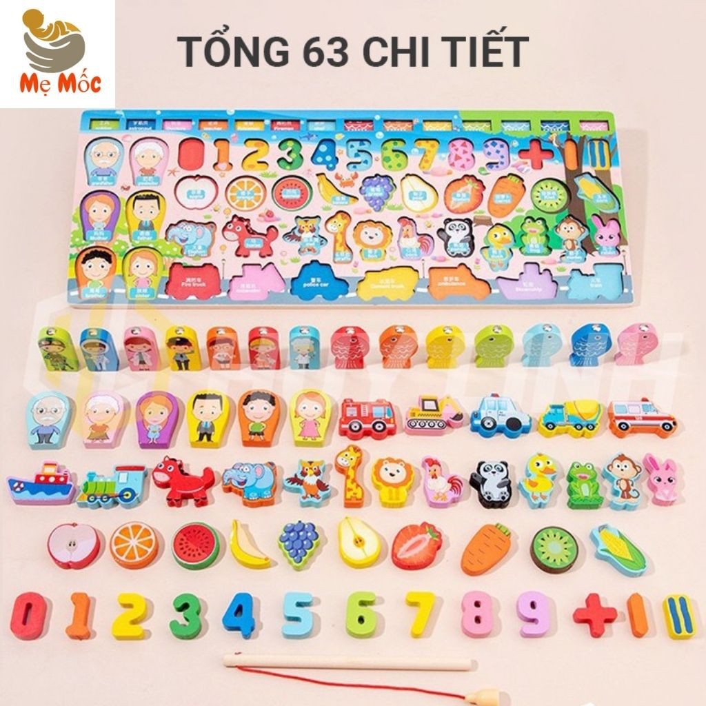 Bộ Bảng Số Thông Minh,Đồ Chơi Câu Cá, Ghép Số, Hình Bằng Gỗ Cho Bé, Mẹ Mốc Shop ,CG5