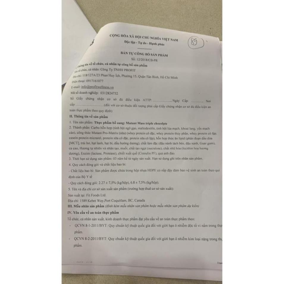 Túi Dùng Thử Mutant Mass Sữa Dinh Dưỡng Tăng Cân Nhanh Mutant Mass 1Kg - Usa