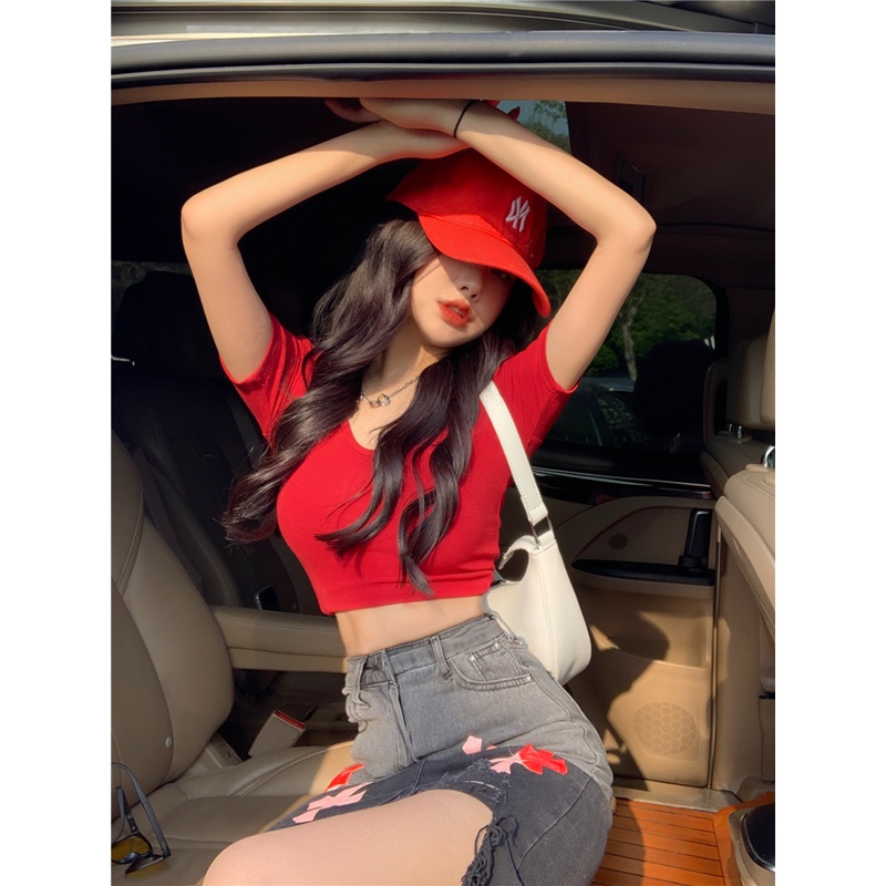 Áo Thun Tay Ngắn Cổ Chữ V Thời Trang Hàn Quốc Sành Điệu Cho Nữ