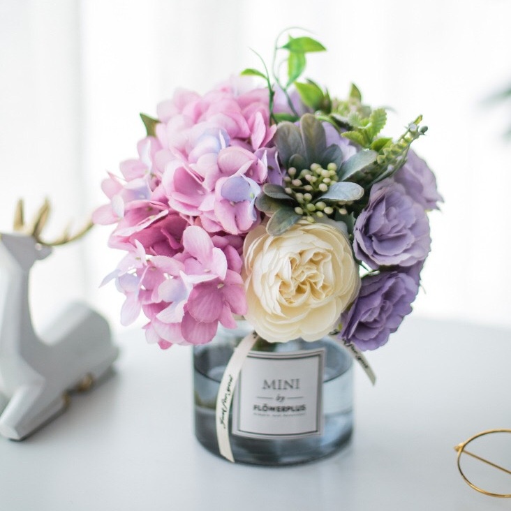 Bình hoa cẩm tú cầu cắm sẵn, Chậu hoa giả cao cấp để bàn trang trí phòng khách sang trọng