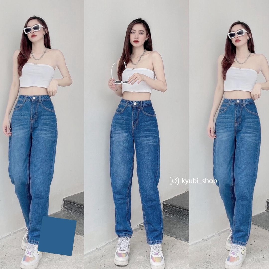 Quần jean baggy nữ lưng cao KYUBI Có Bigsize Size Đại ) - Quần Baggy j