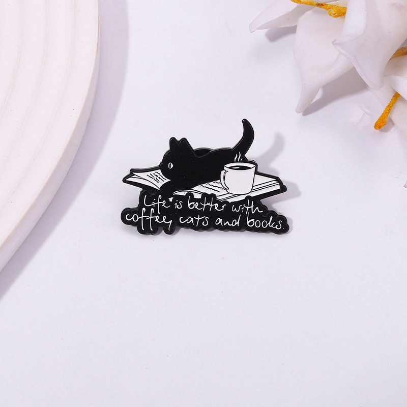 Ghim Cài Áo Tráng Men Hình Mèo Đen Hoạt Hình Dễ Thương Đa Ứng Dụng