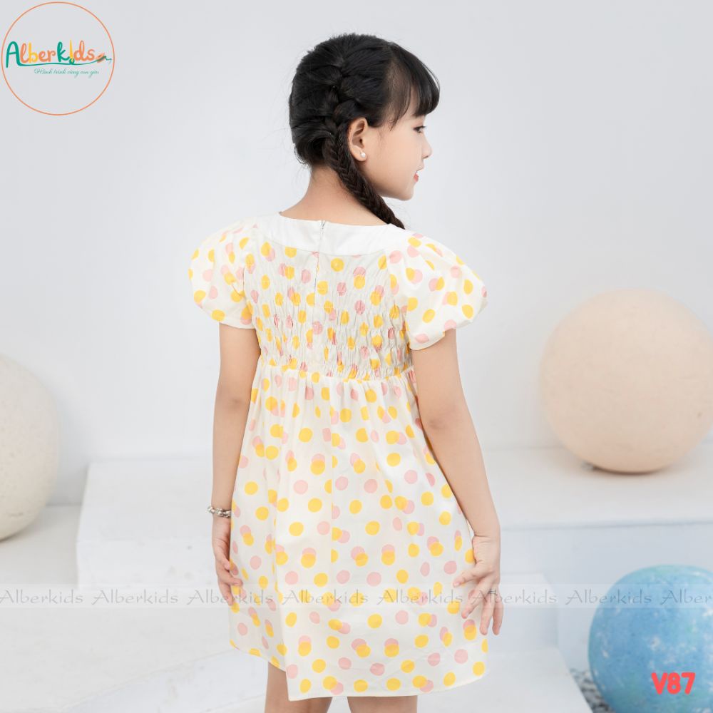 Váy cho bé gái ALBER KIDS  hoạ tiết chấm bi  xinh đẹp Vanila Dress cho trẻ em 2,3,4,5,6,7,8,9,10,11,12 tuổi [V87]