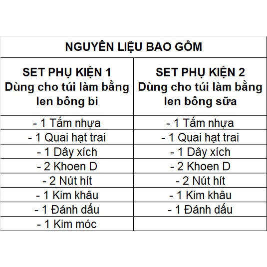 Set phụ kiện làm túi xách (Có link video hướng dẫn)