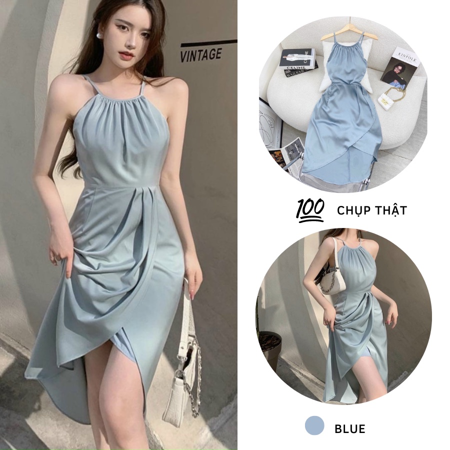 ĐẦM LỤA 2 DÂY XẺ TÀ ĐẮP CHÉO CỔ YẾM CỰC XINH, ĐẦM NỮ 2 DÂY PHONG CÁCH QUYẾN RŨ TÔN DÁNG CỰC SANG FREESHIP