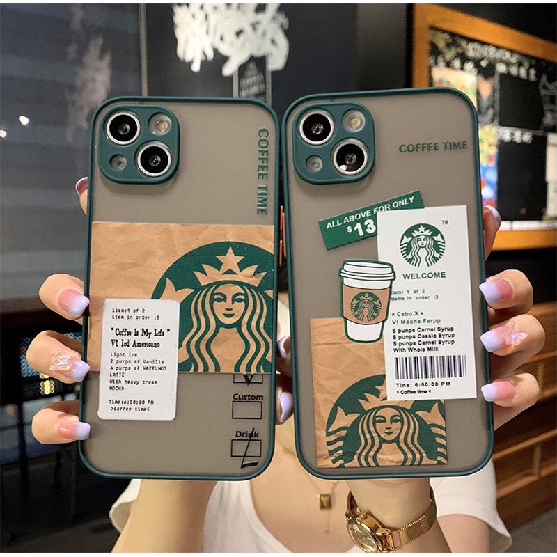 Ốp Điện Thoại Acrylic Nhám Chống Rơi Họa Tiết Starbucks Chất Lượng Cao Cho Iphone12 Iphone13 Pro