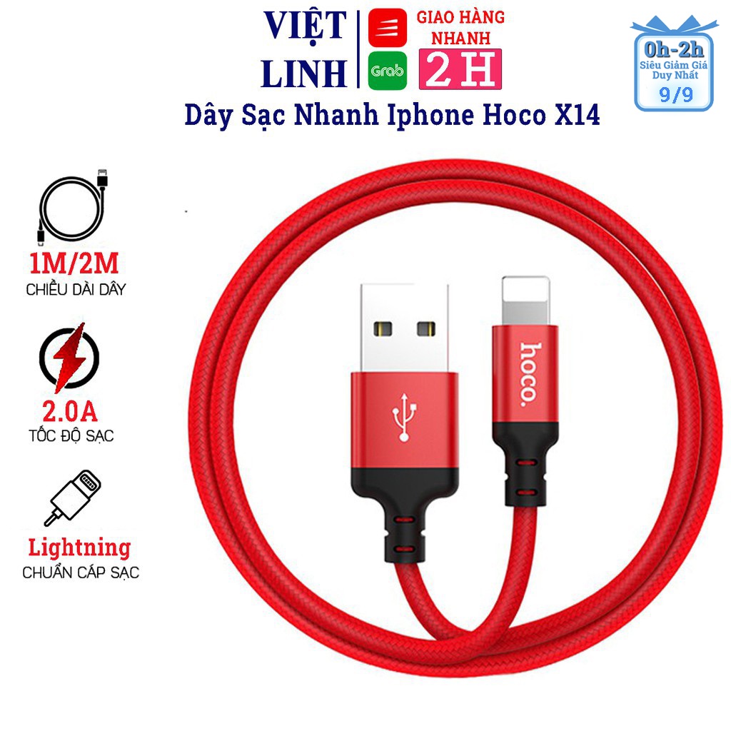 Cáp Sạc Nhanh iPhone Hoco X14 dây dù sạc nhanh chống đứt, dài 1m/2m cho iPhone | Micro USB | Type C - Việt Linh Store