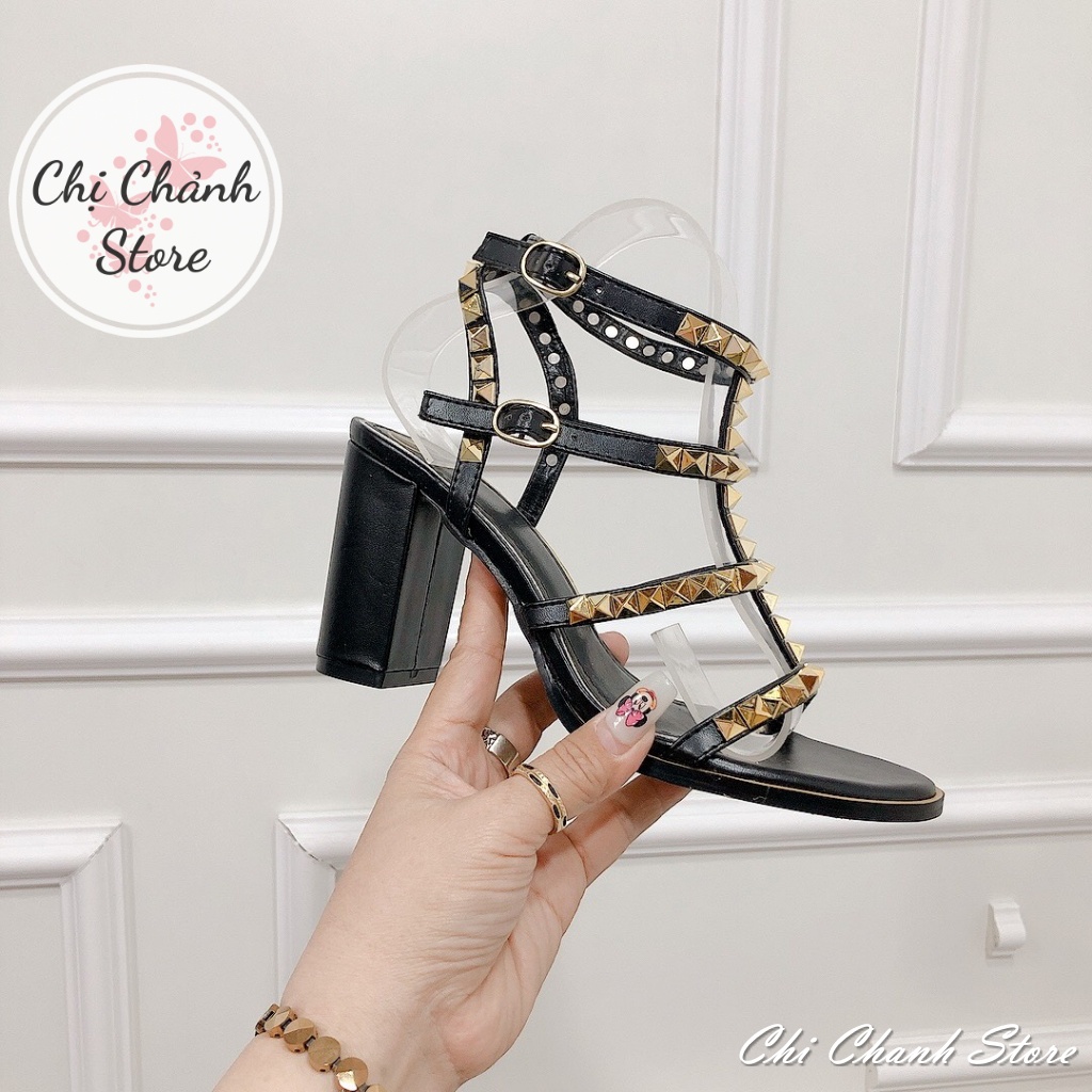 Sandal Cao Gót 9p Quai Đinh Thời Trang Hàng Chuẩn Cao Cấp Cực Xinh Sang - 2 Màu Trắng Đen