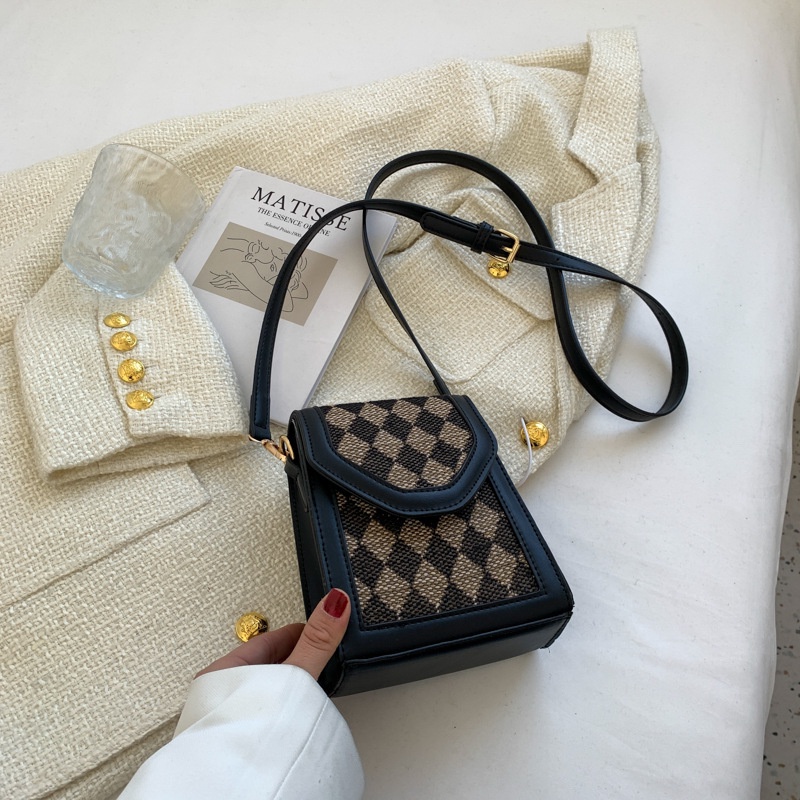 Túi đeo chéo IELGY đựng điện thoại họa tiết hình thoi nhỏ/ da báo đa năng cho nữ