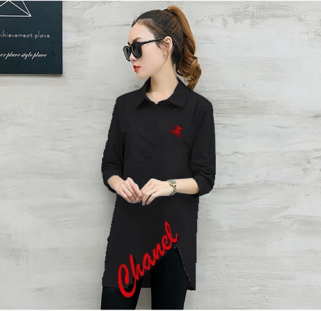 Áo sơ mi form dài tà lệch đủ màu tay lửng bao xinh