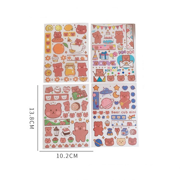 Sticker Set 4 Tấm Tự Cắt Thỏ Dâu Tây Và Gấu Nâu Dán Trang Trí