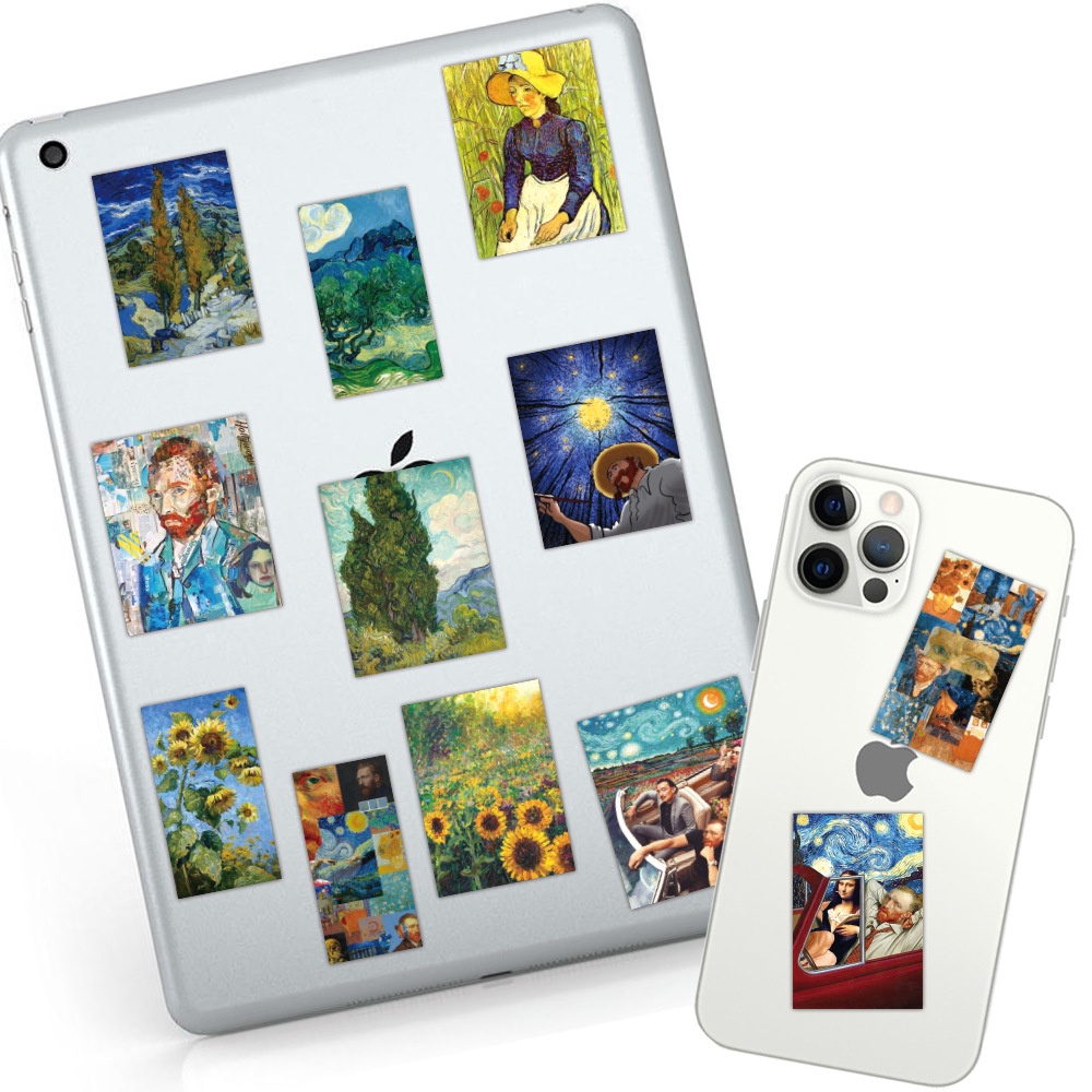Bộ 50 Sticker Tranh Sơn Dầu Nghệ Thuật Van Gogh Dùng Để Trang Trí
