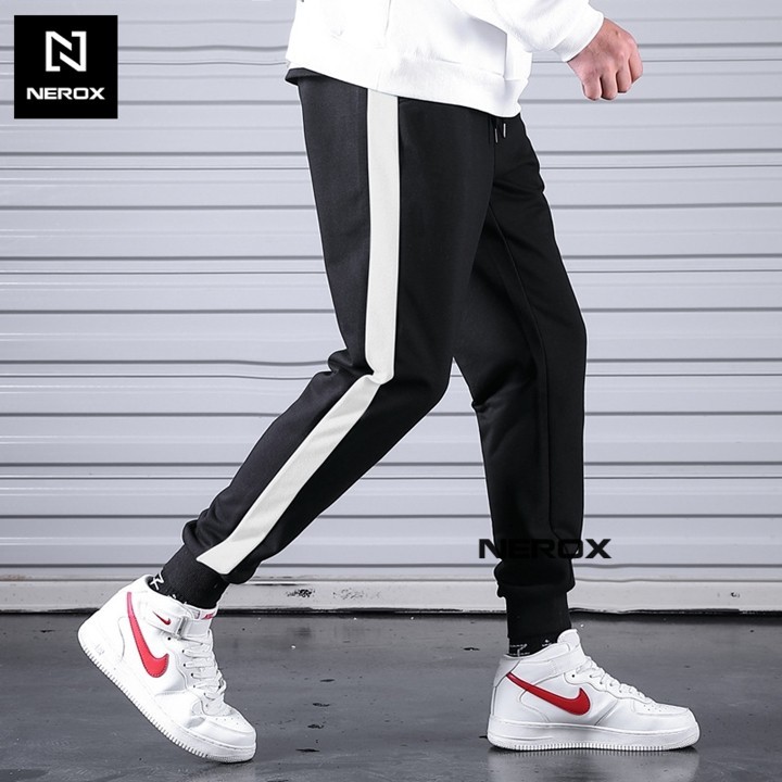 Quần Jogger Nam Nữ Thể Thao Đen Sọc Trắng Co Giãn Mát Mẻ