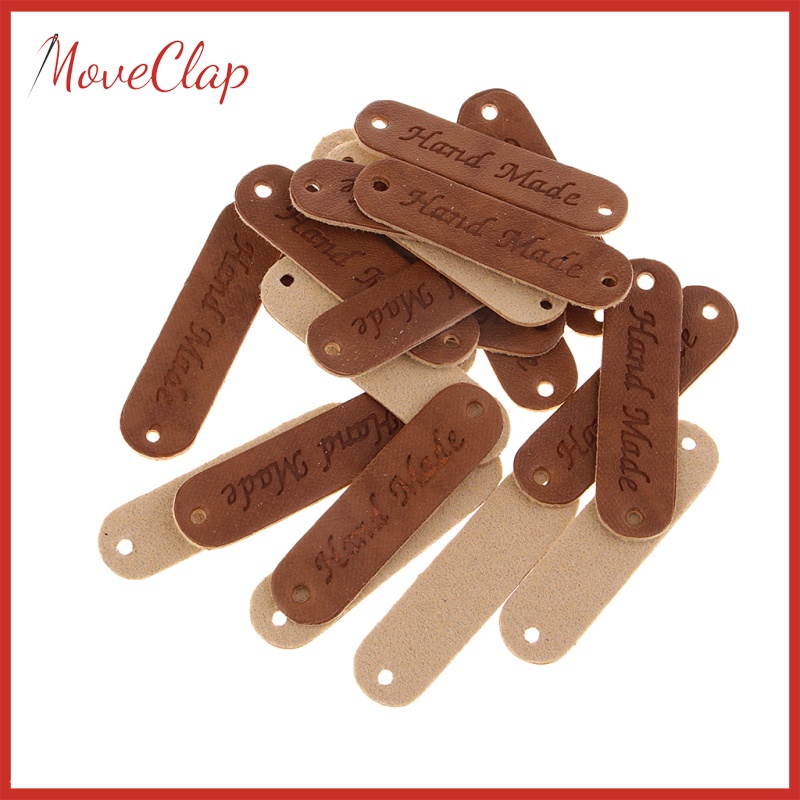 20 Nhãn Da PU Khắc Chữ "Handmade" Màu Nâu Dùng Để May Vá DIY