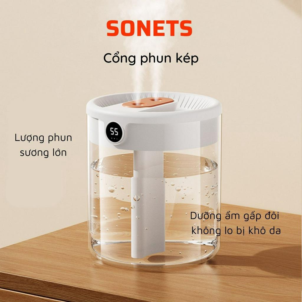 Máy Phun Sương Tạo Ẩm Không Khí SONETS Máy Phun Dung Tích Lớn K15, Phun Sương Tạo Ẩm Phòng Ngủ Màn Led Hiển Thị Độ Ẩm