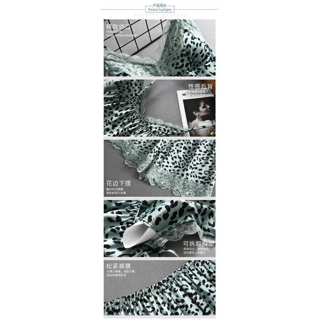 Leopard Print Women Pajamas With Chest Pad Sexy Sleepwear