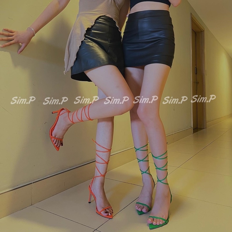 Sandal cao gót 8cm nữ SimP mũi nhọn dây mảnh mang được 2 kiểu - BAR