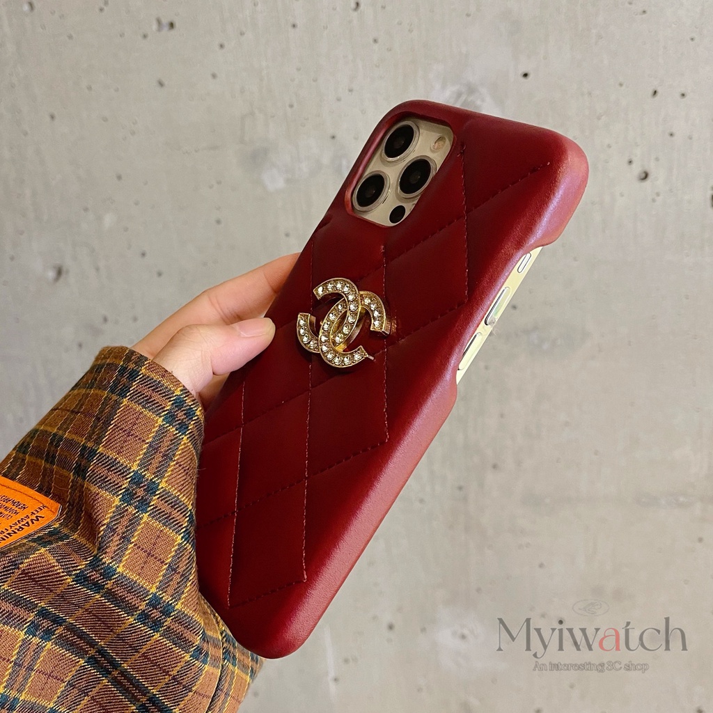 Ốp Điện Thoại Da In logo Kim Loại Đính Đá Họa Tiết logo Thời Trang Cho iphone 13 Pro Max 12 11 Pro Max XR XSMAX