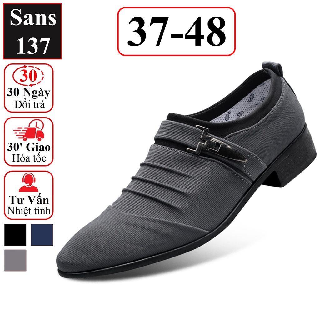 Giày tây nam công sở Sans137 chất vải canvas êm chân mũi nhọn đen size nhỏ 37 bigsize 44 45 46 47 48 hàn quốc trẻ trung