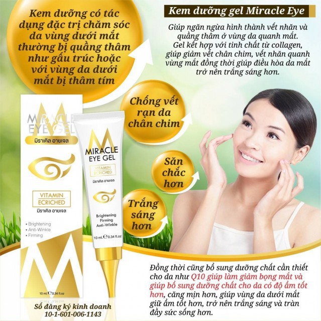 GEL GIẢM THÂM MẮT MIRACLE EYE GEL NHẬP KHẨU CHÍNH HÃNG