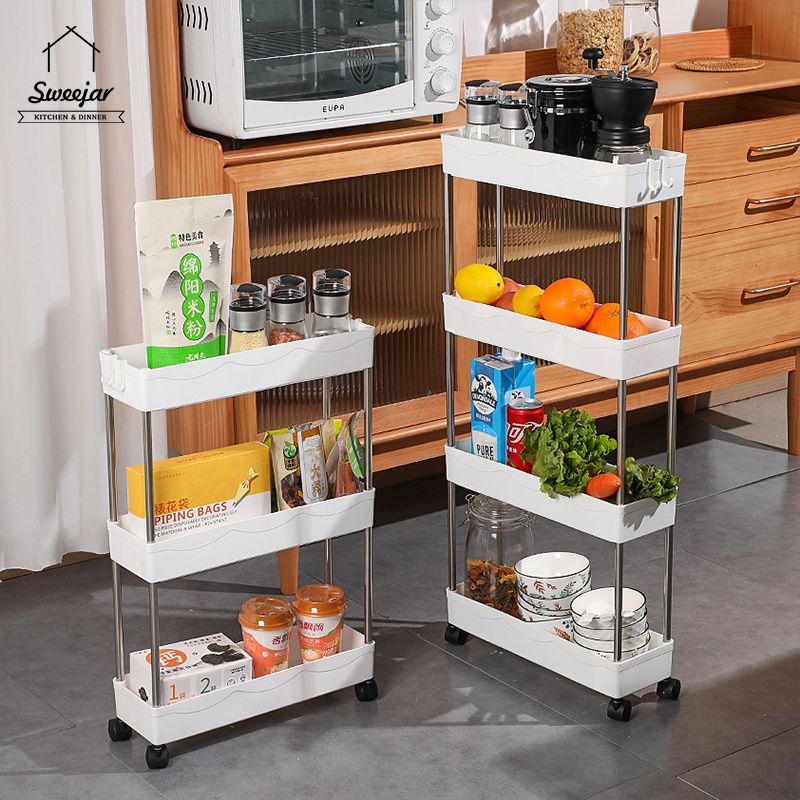 Kệ để đồ SWEEJAR 3 tầng/4 tầng có bánh xe có thể di chuyển tiện dụng cho phòng tắm/nhà bếp