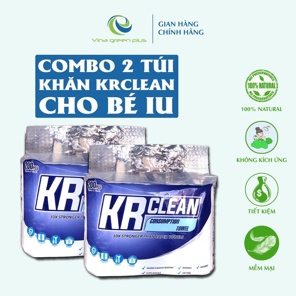 Combo 2 Bịch khăn lau đa năng Trắng KR Clean 400 tờ khổ 15x15 - Siêu thấm loại dày vải không dệt Alex