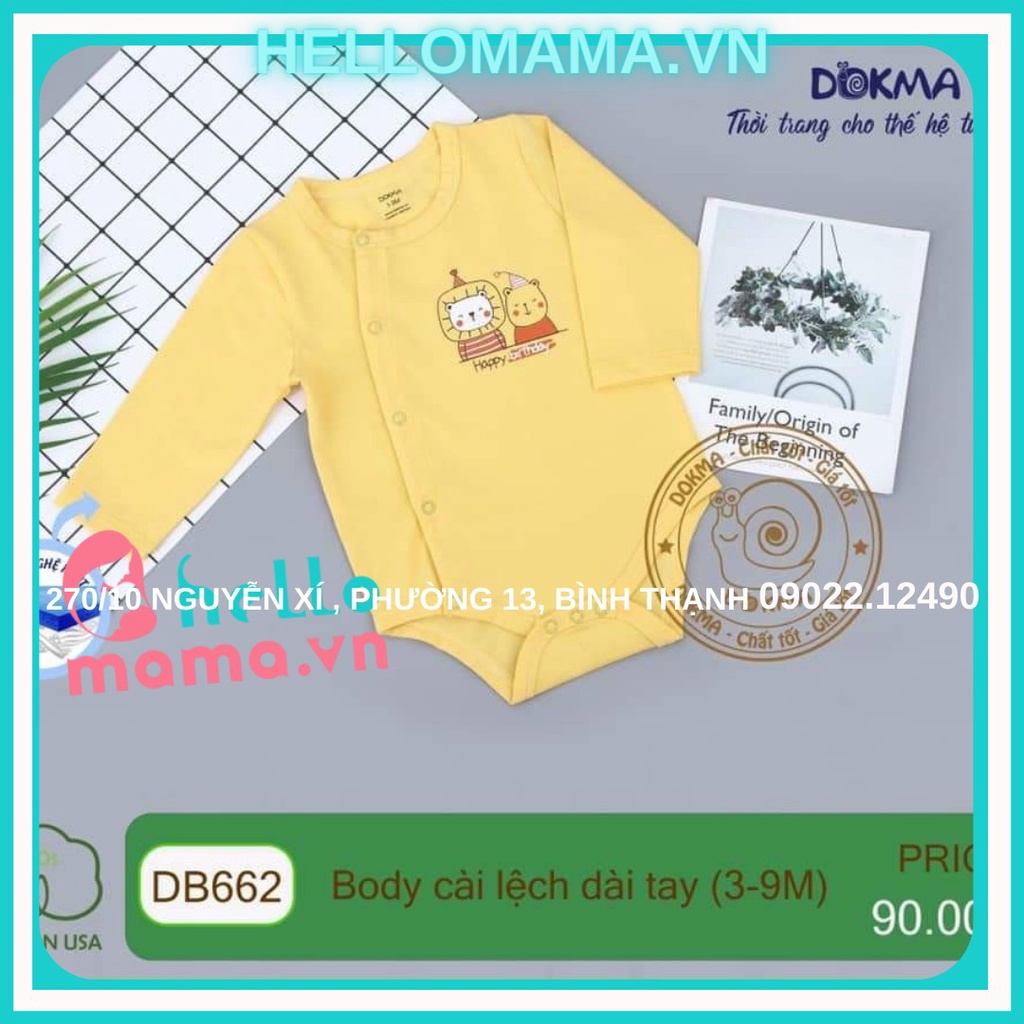 Bộ Bodysuit Cài Lệch DOKMA - Chất Sợi Tre Organic Siêu Mềm Mịn Thấm Hút Mồ Hôi Cho Bé (size 3-9M)