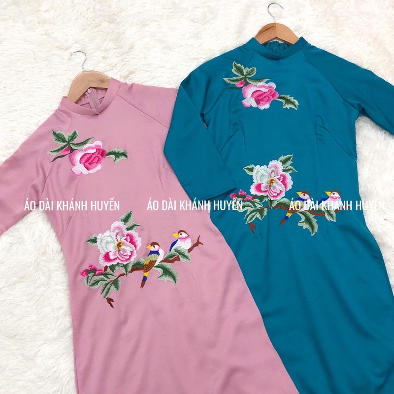 (SALE) Áo Dài thêu hoa hồng_Cổ cao 2cm_Vải Lụa tây thi cao cấp🌸