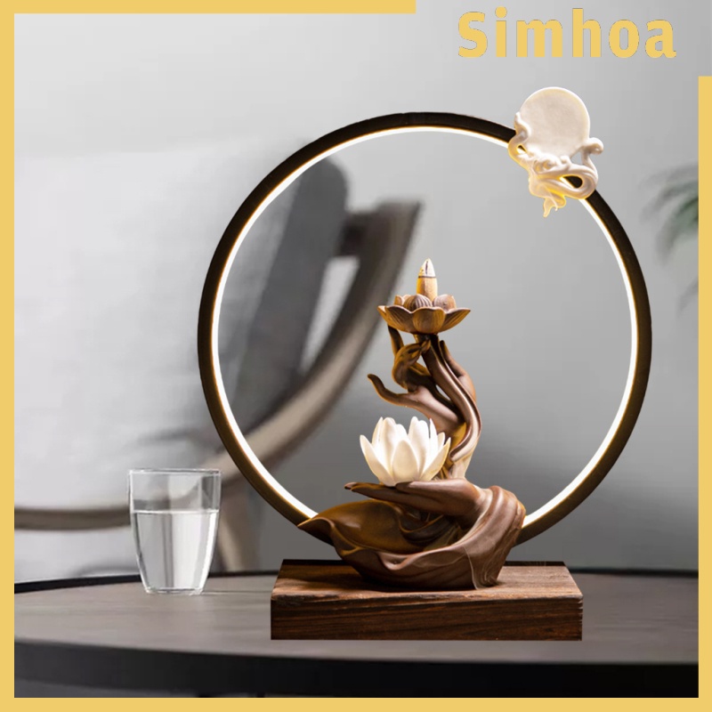 [SIMHOA] Ceramic Backflow Waterfall Incense Burner LED Light