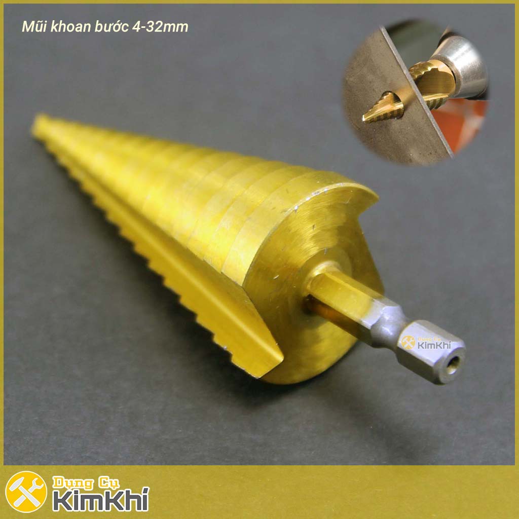 Mũi khoan tầng bước thẳng 15 bước từ 4-32mm HSS Tin độ cứng 63