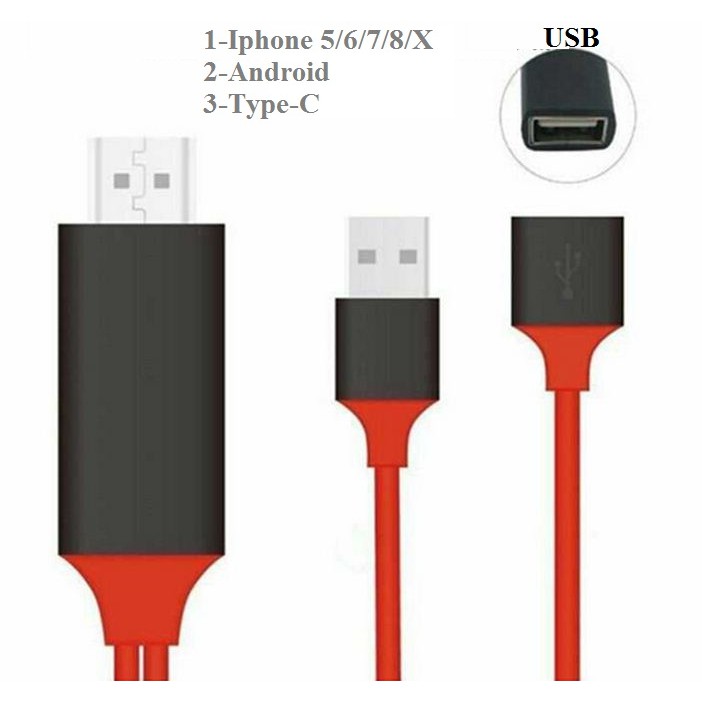 Cáp HDMI kết nối Điện thoại ra Tivi hỗ trợ cho IPhone, IPad, Android qua cổng OTG Type A không cần cài phần mềm