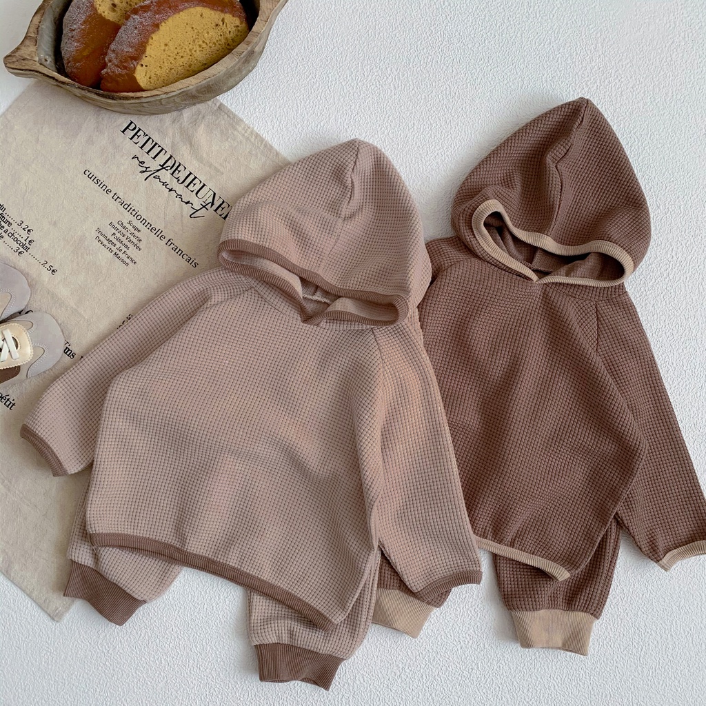 Set Áo Hoodie + Quần Dài In Hình Bánh Waffle Dễ Thương Cho Trẻ Sơ Sinh