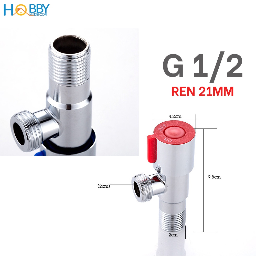 Bộ 2 van cấp nước chữ T giảm áp 2 màu xanh đỏ nóng lạnh HOBBY Home decor CBT - chuẩn Inox 304 không rỉ sét