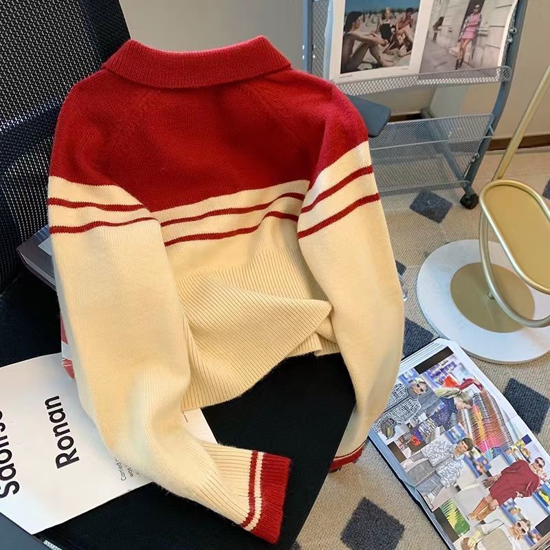 Áo sweater Tay Dài Kẻ Sọc Màu Sắc Tương Phản Phong Cách Hàn Quốc Thời Trang Mùa Thu Cho Nữ