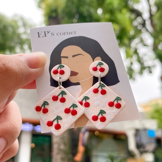 Khuyên tai đất sét nung Polymer Clay (Cherry Lady)