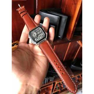 Dây Da Đồng Hồ Casio ae 1200 whd màu nâu đậm kèm khóa