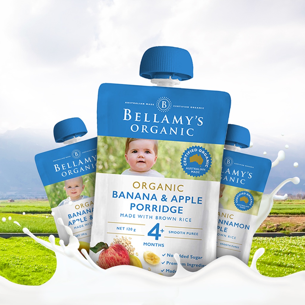 Hỗn Hợp Chuối, Táo, Yến Mạch Hữu Cơ Xay Nhuyễn Bellamy's Organic