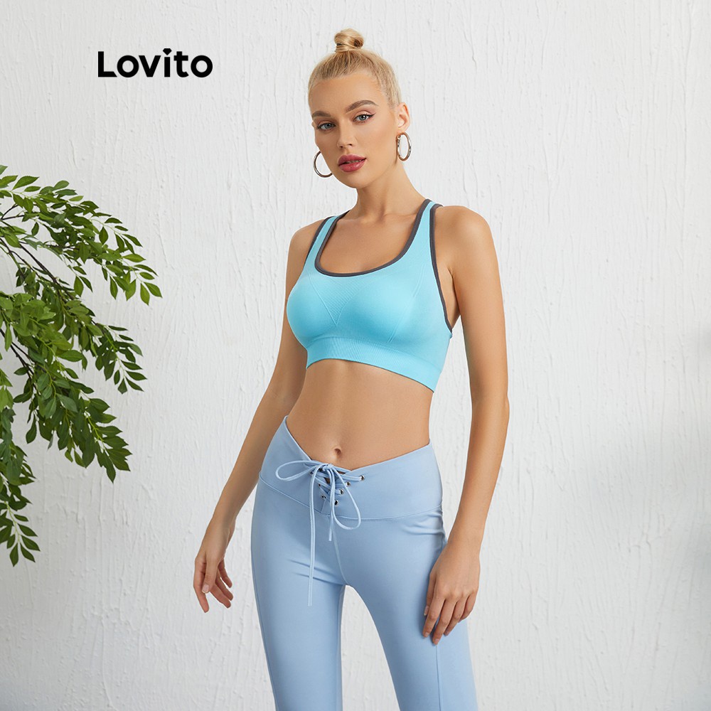 Áo ngực thể thao Lovito viền chéo màu xanh dương L09030