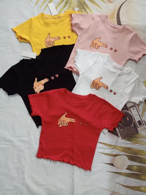 [Mã WASTUP giảm 10% tối đa 30K đơn 99K] Áo croptop gân viền bèo in tim Free Size 40-53kg Cao 150-162cm !_ảnh thật | BigBuy360 - bigbuy360.vn