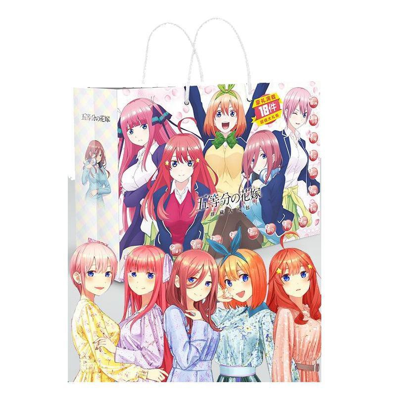 Túi quà Gotoubun no Hanayome Nhà có 5 nàng dâu 18 món có poster postcard album ảnh in hình anime chibi hình chữ nhật