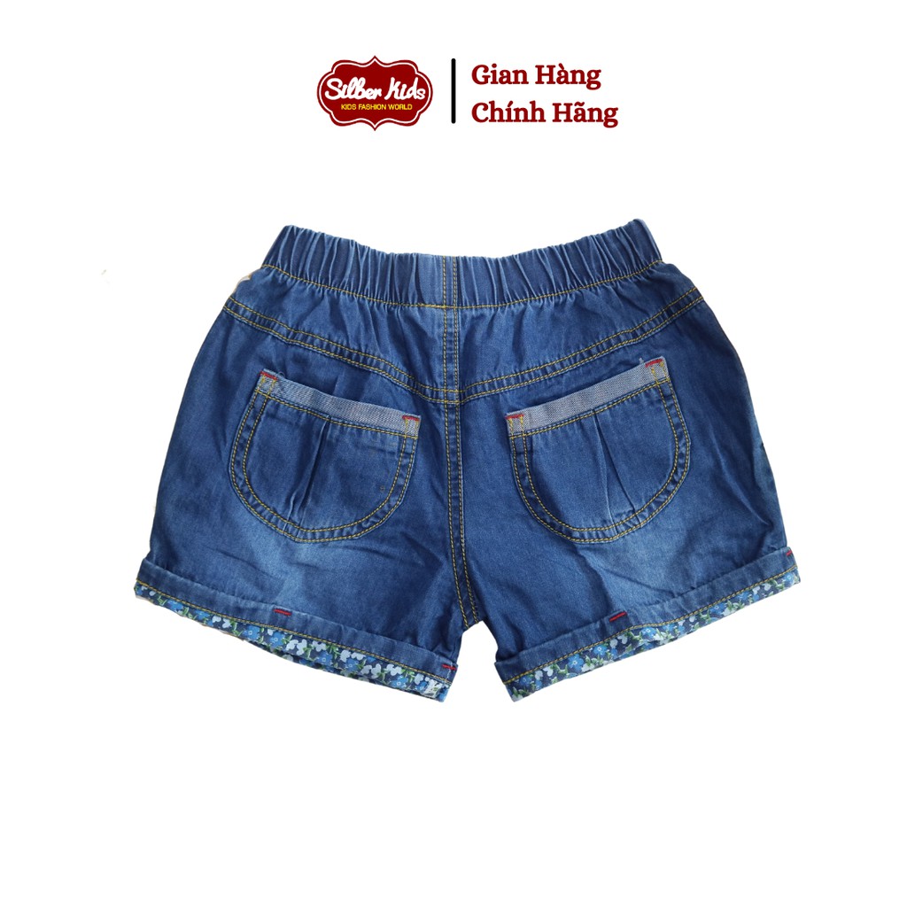 [Mã BMBAU50 giảm 7% đơn 99K] Quần Short Jean Bé Gái Thêu Hoa Nhí Gập Gấu SILBERKIDS