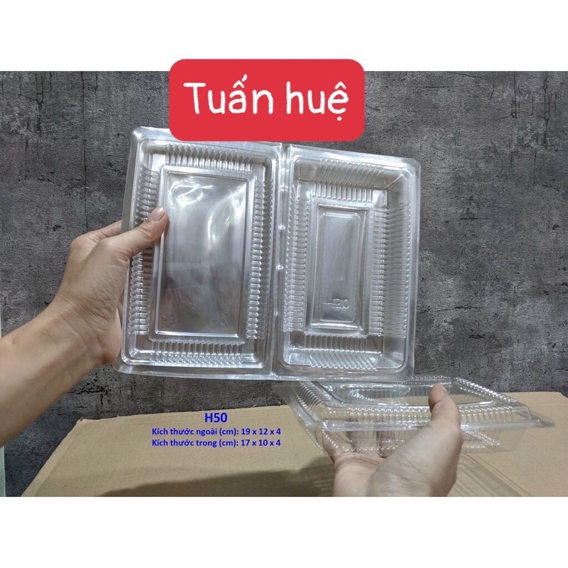 50 hộp nhựa nắp gập [màu Trong]: đựng Bánh, Sushi, Cơm cuộn, Nem, Xúc xích, Xiên que, Phô mai,Trái cây ...[NHIỀU SIZE]