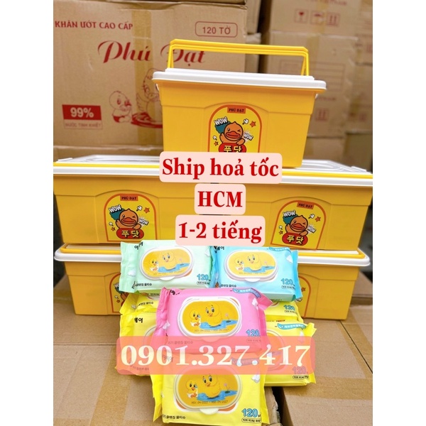 [HCM] [TẶNG THÙNG] Thùng 10 gói (120 tờ) khăn giấy ướt vịt vàng Phú Đạt kháng khuẩn