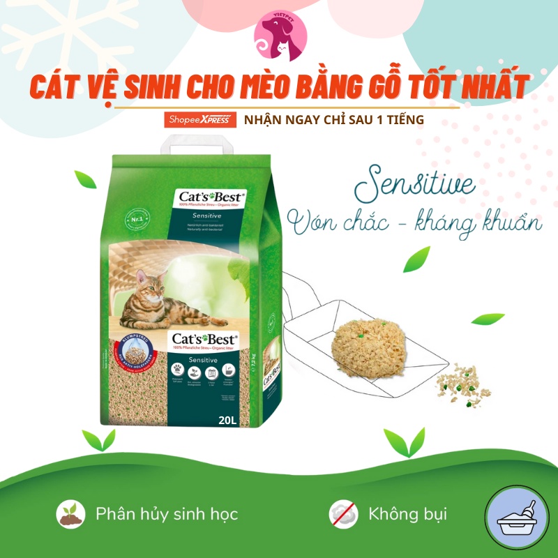 TẶNG XÚC XÍCH [20L/7,2kg]🥰Cát gỗ vệ sinh hữu cơ Cat's Best Sensitive| Xả được trong toilet