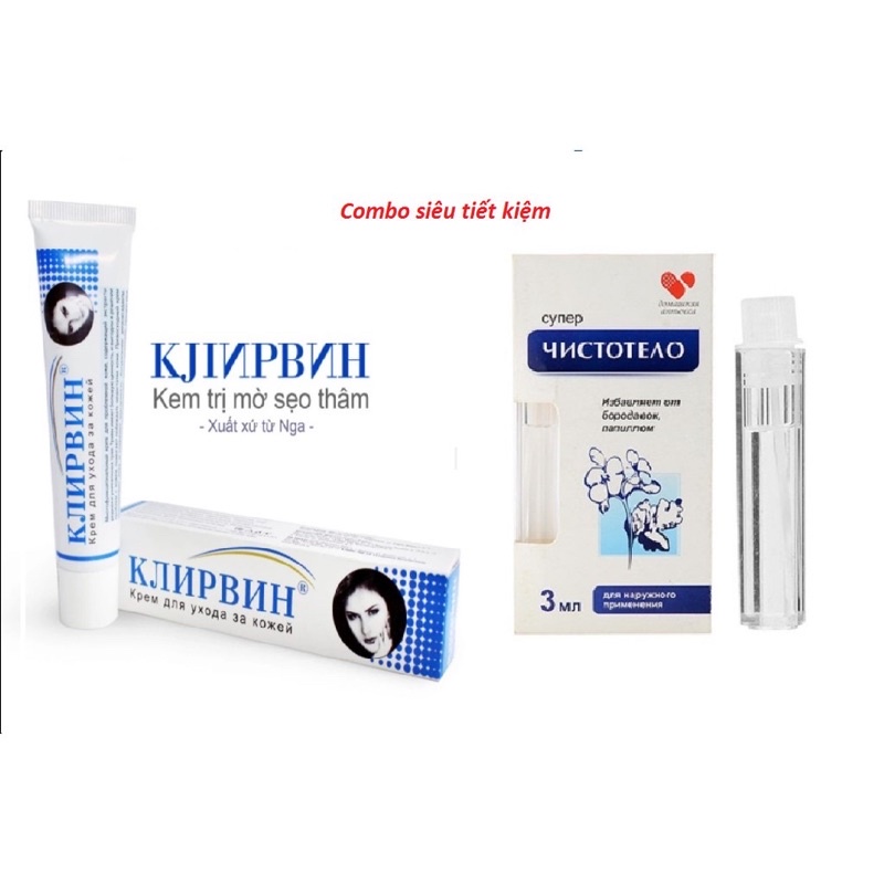 Combo Gel tẩy mụn ruồi, mụn cóc và Kem bôi sẹo Klirvin Nga