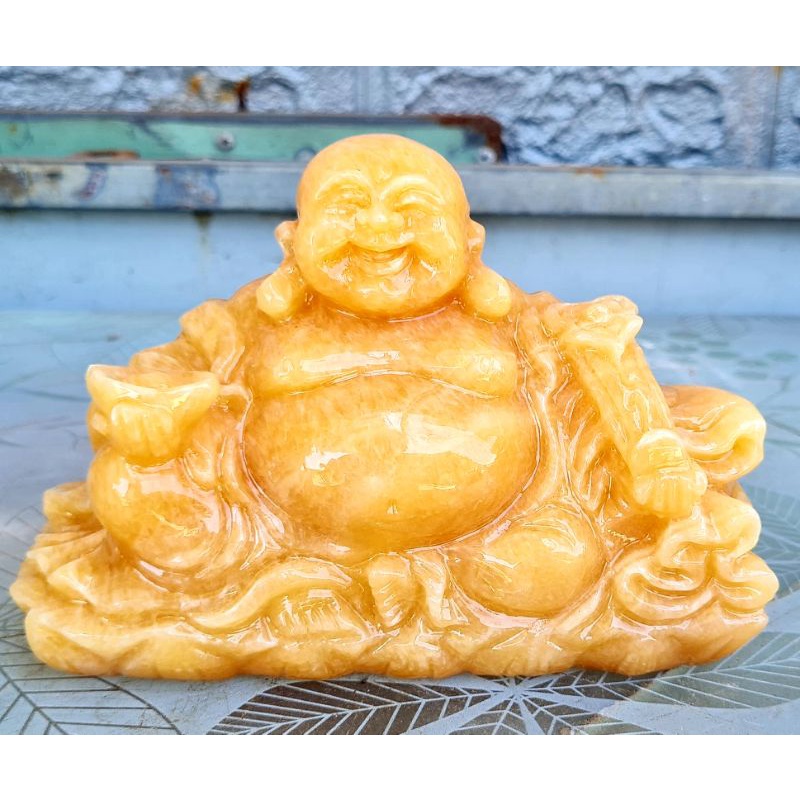Tượng Di Lặc cầm thỏi vàng hoặc hồ lô hoặc gậy như ý dài 10cm, 12cm, 15cm